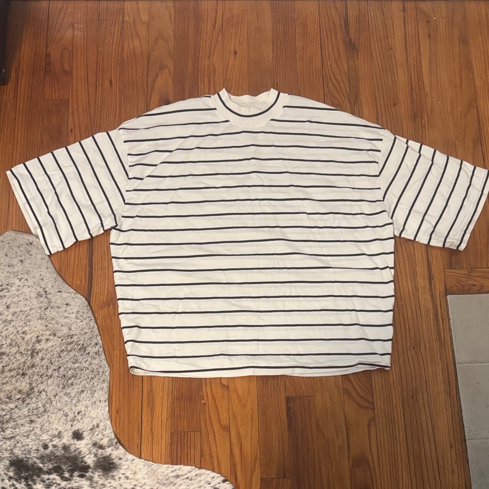 COS White and Black Striped Short Sleeve Top